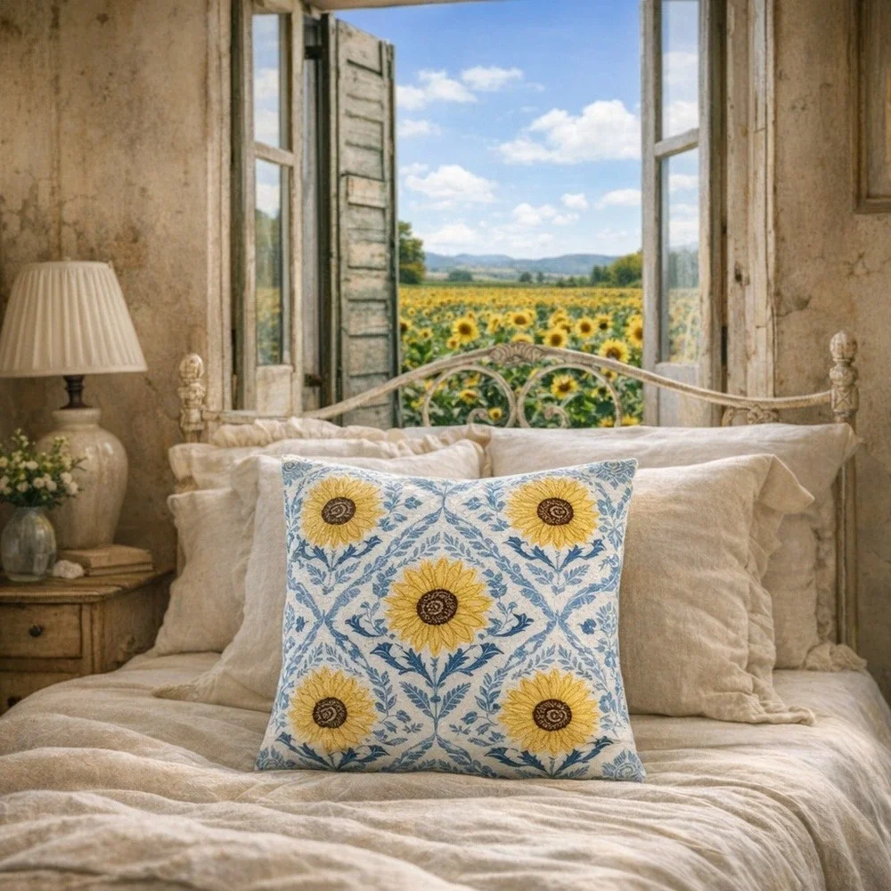 Rachel‎ Ashwell Shabby Chic Bee & 3D Sunflower Decorative Pillow 20x20 Farmhouse
